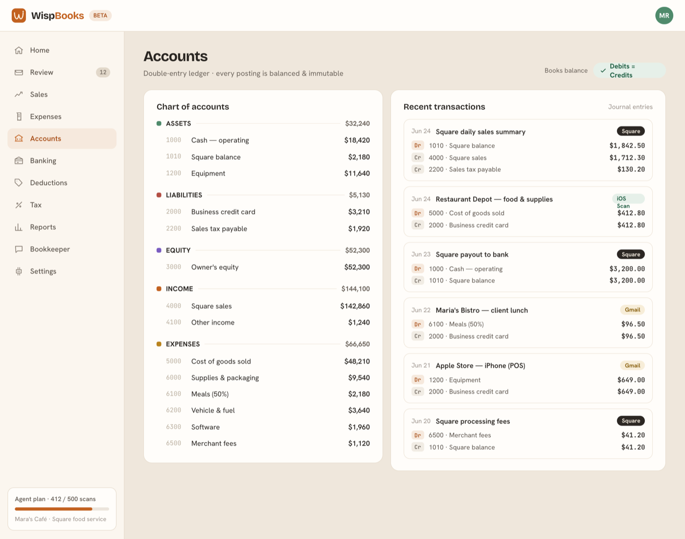 The chart of accounts with balances