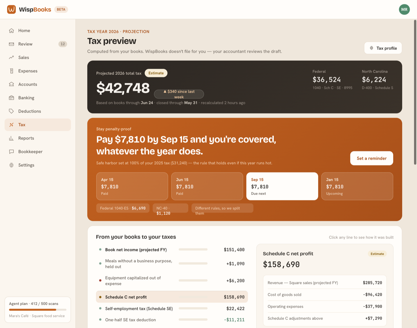 The tax preview screen